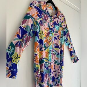 Dakota Blue Vibrant Floral Button-Up Shirt Dress or Swim Coverup Lightweight M